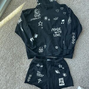 Mayfair Black Graphic Hoodie and Shorts Set